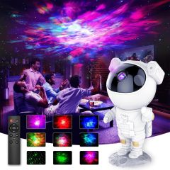 Astronaut projector lighting up a room during a party