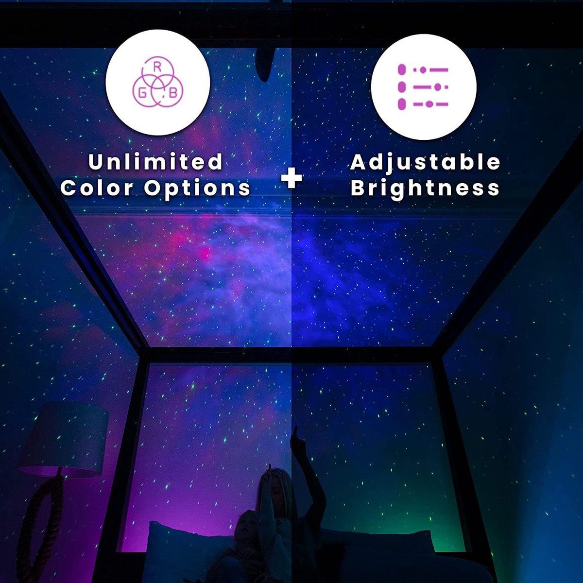 The colour options and brightness of the galaxy projector