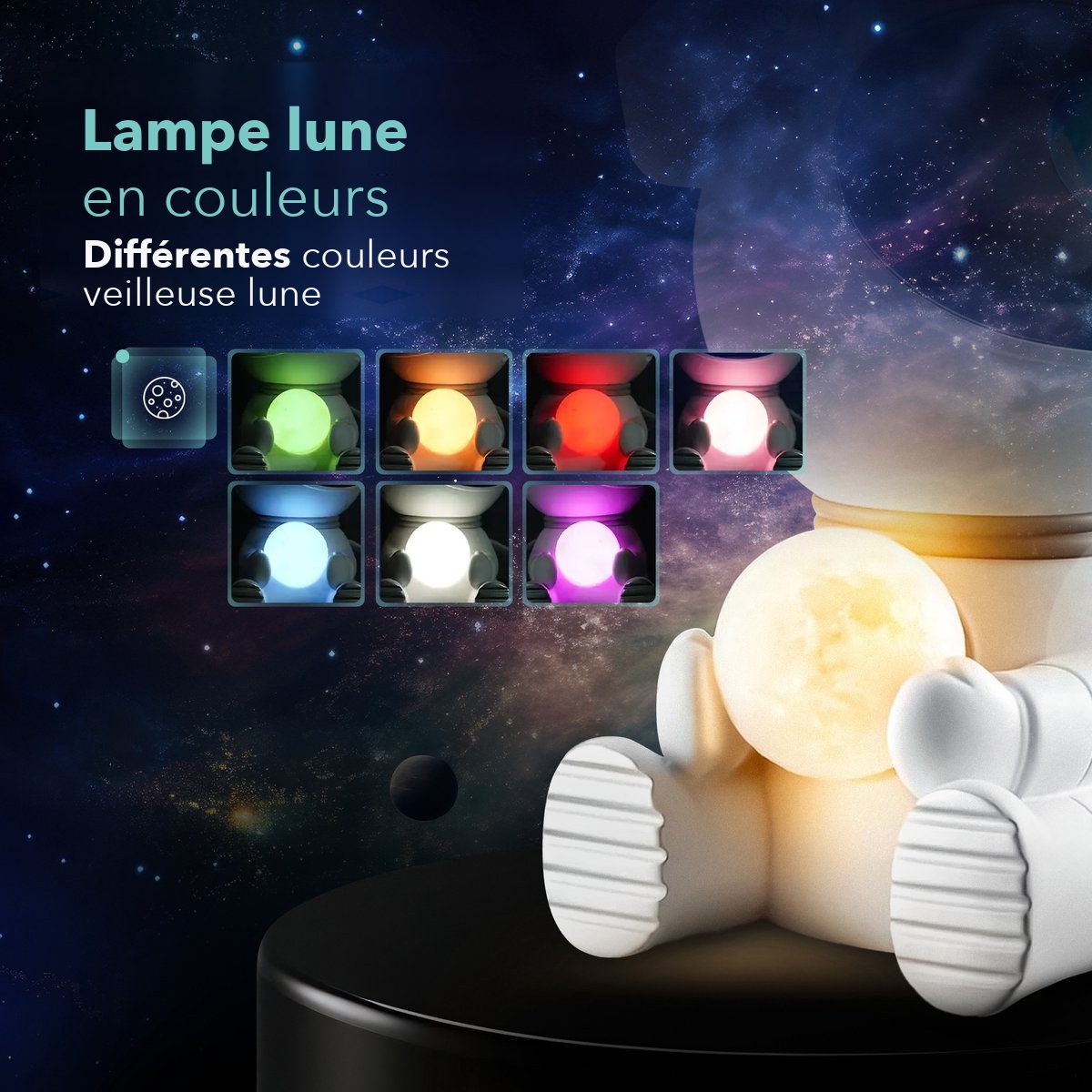 The colour options of the built-in moon lamp