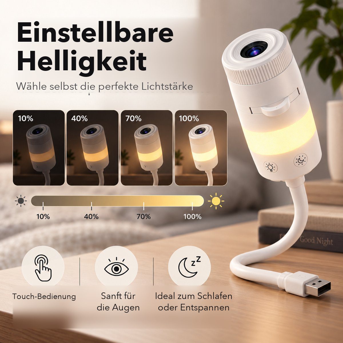 The four brightness levels of the night light