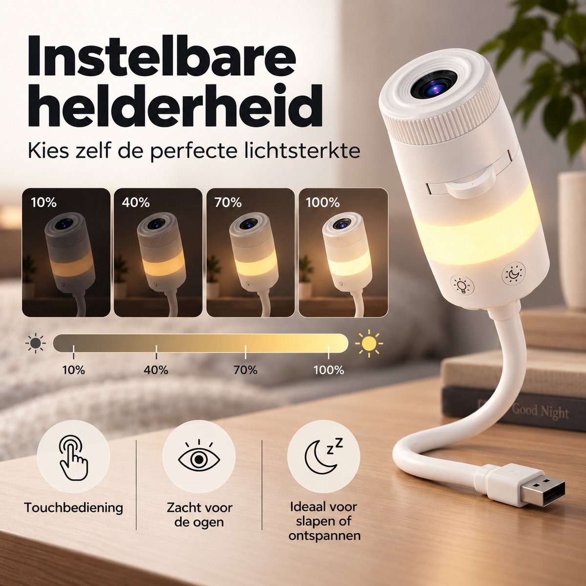 The four brightness levels of the night light