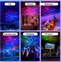 The projector used in a gaming room, a bedroom and at a party