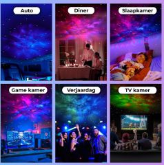 The projector used in a gaming room, a bedroom and at a party