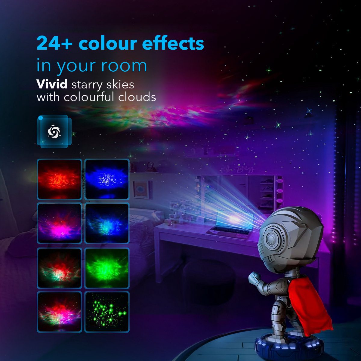 The 24 colour effects of the warrior projector