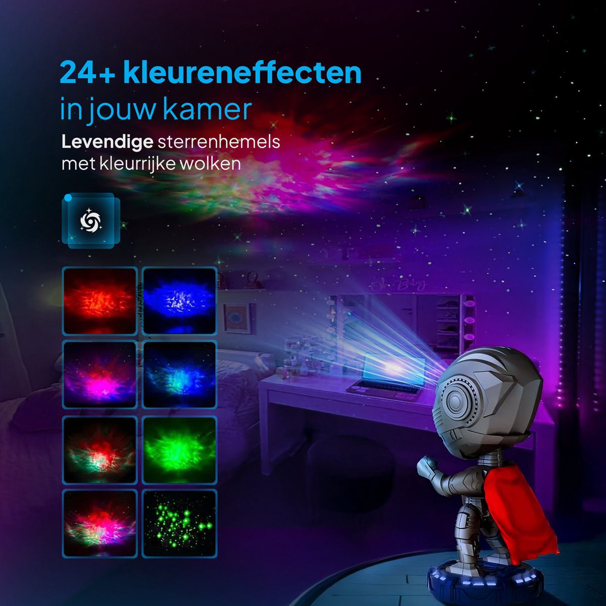 The 24 colour effects of the warrior projector
