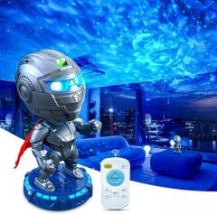 Warrior star projector in a room with the remote beside it